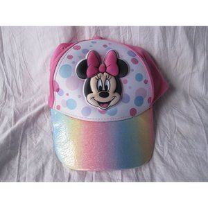 Cute Girls Disney Minnie Mouse Pink Hat Cap with Glitter Rainbow Brim‎ OSFA